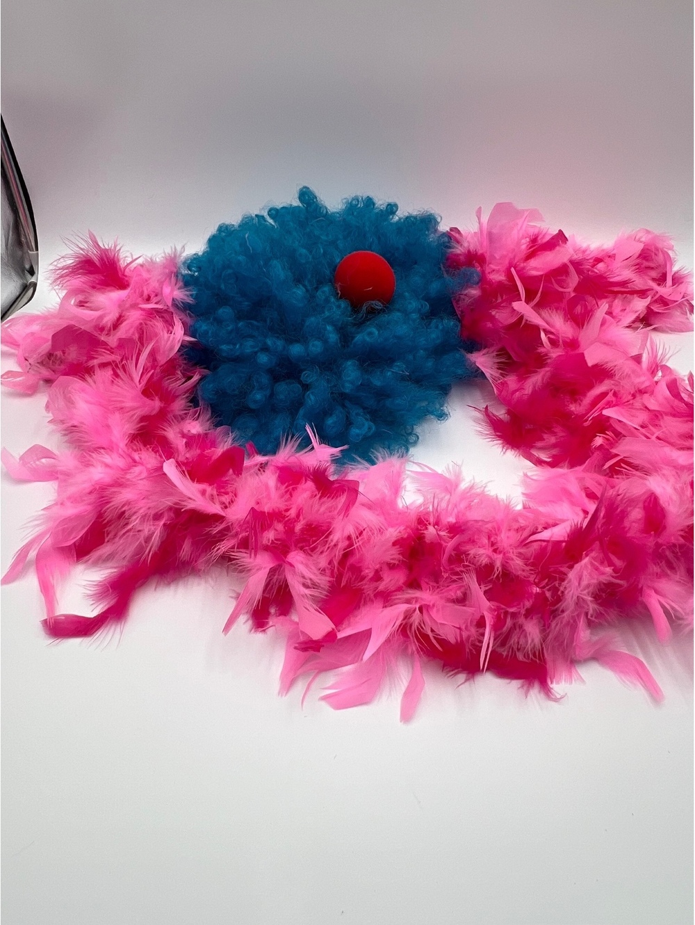 Clown Halloween Costume Accessory Set Wig Bright Pink Boa Red Nose